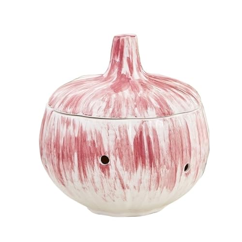 HAJHI Créatif Pot de Stockage D'ail Ajouré Céramique Pot à Ail Résistant à L'humidité Respirant 4.3in Pot à Oignons Scellé Cuisine Stockage(Rouge)