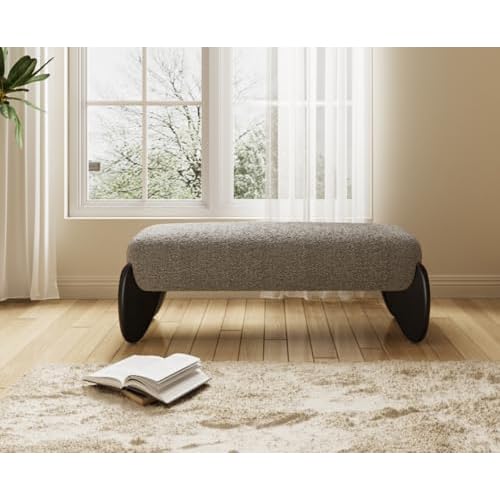 CIMOTA Green End of Bed Bench for Bedroom/Hallway/Dress Room/Living Room, Modern Entryway Bench, Boucle Window Bench with Padded Seat/Scalloped Wooden Legs, 50 Inch Long/Chenille