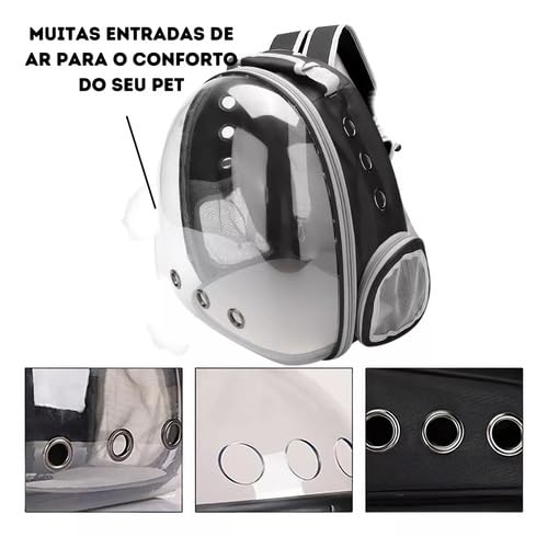 Mochila De Transporte Para Pets Cachorros E Gatos Com Ventilação Transparente E Visão Panorâmica Bol