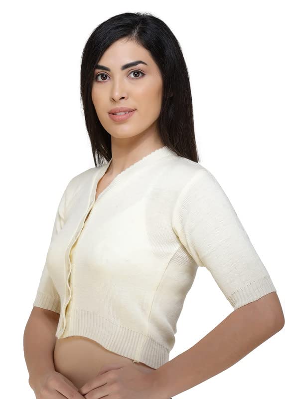 Image of Women Winter Wear V-Neck Half Sleeves Regular Fit Woollen Blouse