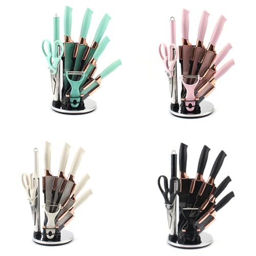 Knife Set, 9Pieces Stainless Steel Non Stick Kitchen Knife Block Set, Sharp Cutlery Knives Set with Sharpener Knives Set with Rotatable Storage Stand Scissors (Teal) by LOTIKS - Used condition - Image 8