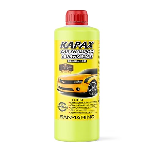 Sanmarino Champú Coche con Cera, (1 LITRO), Limpiador Protector Hidrofóbico Carrocería, Lavado Coche y Moto, Brillo intenso, Champú KAPAX.