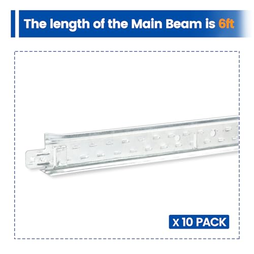 Muzata 10Pack White T-Bar Main Beam Drop Ceiling Kit Galvanized Steel Easy Installation for 15/16" Ceiling Grid System 6ft TT00 by Muzata - Used condition - Image 2