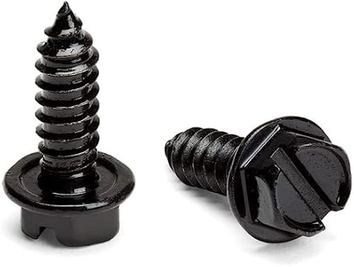 Black License Plate Screws Kit - Universal Set of 4 Fasteners for License Plates and License Plate Frames or Covers on Domestic Cars, Trucks, SUVs - Rustproof, Self Tapping Mounting Bolts (Black)