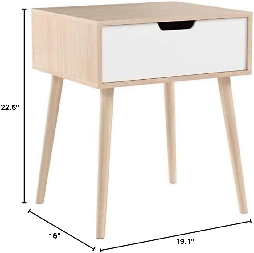 Yaheetech End Side Table Nightstands with Storage Drawer Solid Wood Legs Living Room Bedroom 22.6in H