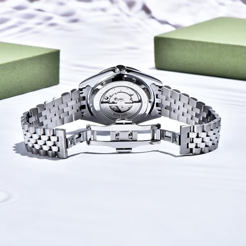 TYBERLEY BY5209 Montre mécanique automatique pour homme 40MM bracelet en acier inoxydable étanche lumineuse décontractée montre pour homme avec date, blanc, Moderne – vue 6