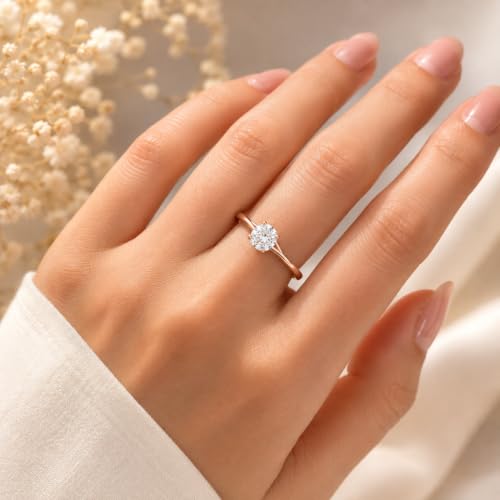 Image of 925 Sterling Silver Classic Round Moissanite Valentino Promise Solitaire Ring For Women | 18k Gold Plated Fine Jewelry for Women | AAA+ Quality Engagement Ring | Best Gift