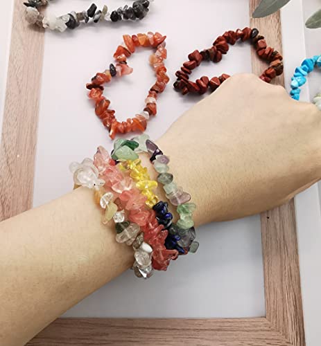 Finzor 20Pcs Natural Gemstone Bracelets Chakra Crystal Healing Irregular Chips Beads Stretch Bracelets For Women Align Chakras/Conquer Fear/Increase Communication Reiki #TOP4