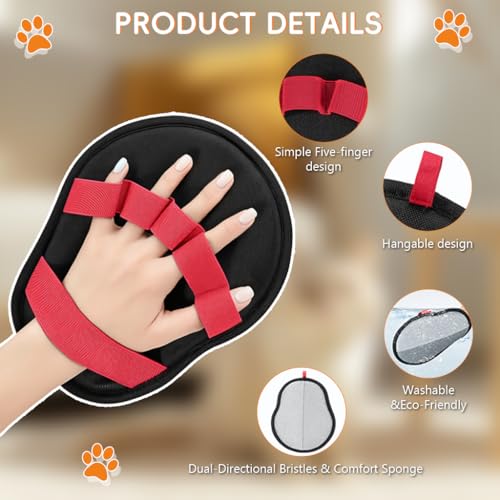 Image of Qpets Pet Hair Removal Glove, Static-Enhanced Pet Hair Removal Mitt with 5-Finger Design, Reusable Grooming Mitt Cleaning Glove for Furniture, Carpets, Car Seats for Dogs Cats (22x18.5x14.5cm)
