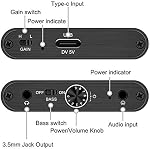 Headphone Amplifier with Bass Boost, Support 3.5mm AUX and Type-C 16-600Ω Headphone -3.5mm Stereo Audio Out, GAIN, Bass for Mac Phones iPod iPad MP3 MP4 Computers Xbox one /PS4/PS5 Controller