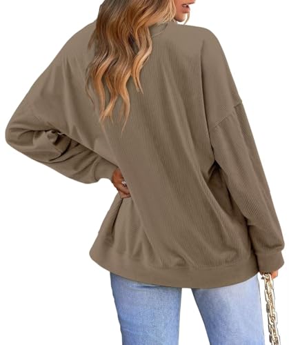 KISSMODA Women's Casual Long Sleeve Sweatshirt Color Block/Solid Crewneck Corduroy Pullover Cute Tops
