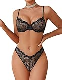 Avidlove Women's 2 Piece Lace Underwire Bra and Panty Sets Sexy Push Up Lingerie Set for Women Black