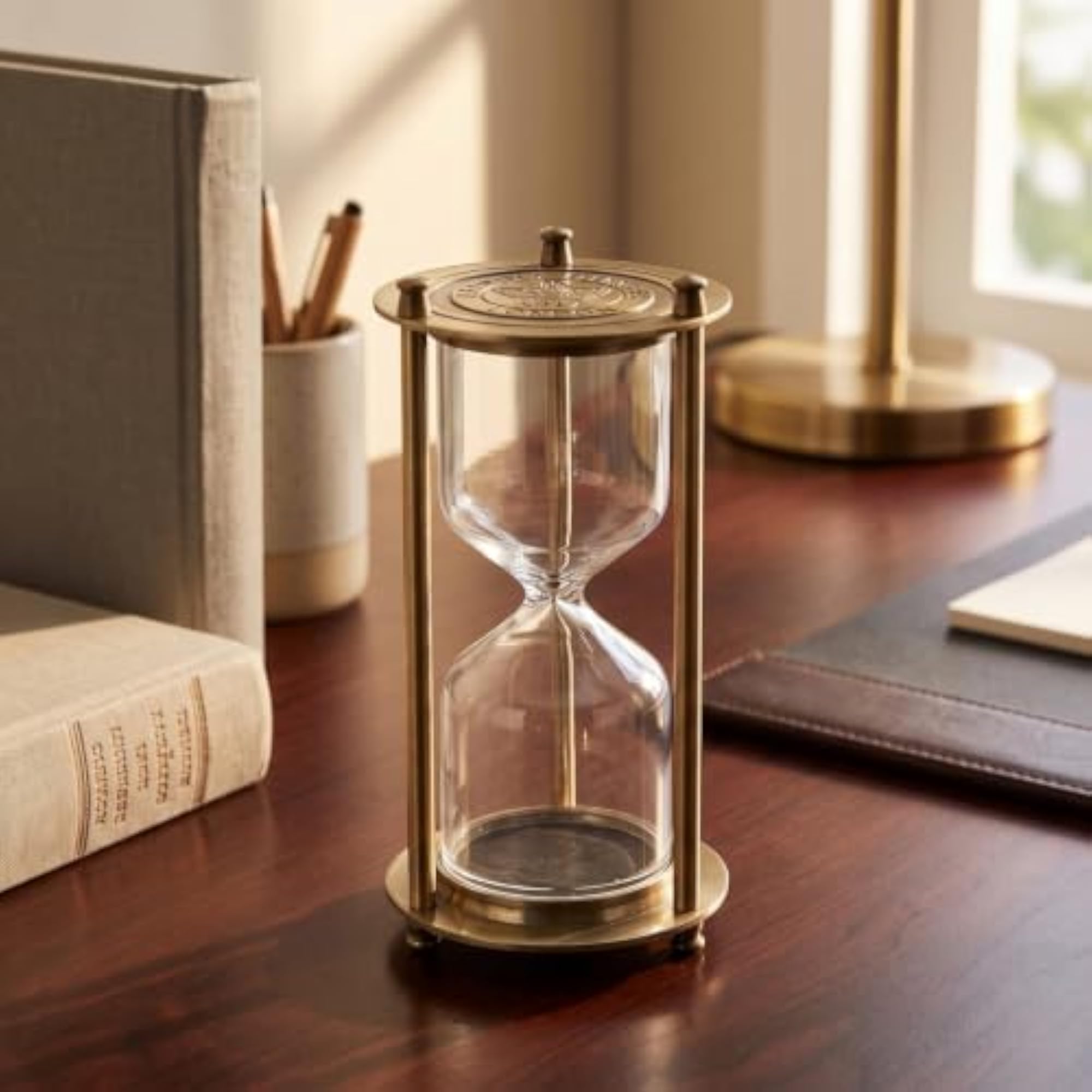 Gold-Tone Empty Hourglass with Metal Frame, Decorative Timer