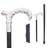 Bastón de Caminar Metálico Platado Plata – Ornado & Tallado, Estilo Británico, Elegante & Lujoso para Senderismo, Cosplay, Uso Diario & Regalo