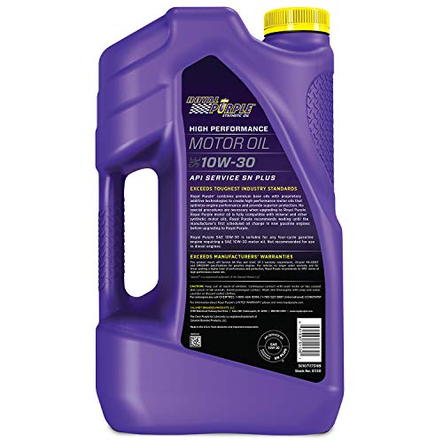 Royal Purple 51130 Aceite de motor sintético de alto rendimiento SAE 10W-30 con licencia API, 5 cuartos de galón, modelo: ROY51130