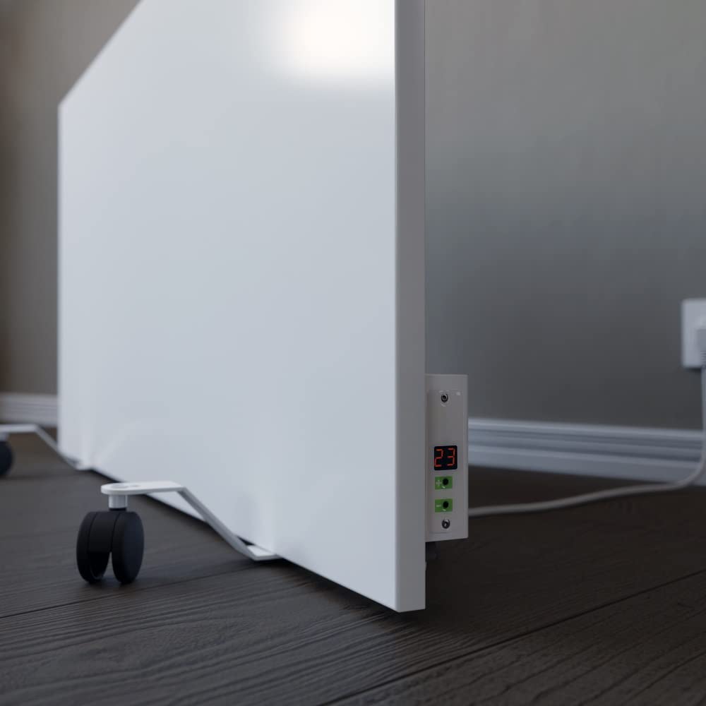 XIMAX Grzejnik elektryczny na podczerwień, z rolkami i termostatem pokojowym, mobilne ogrzewanie postojowe, 500 W, 500 x 750 mm, 230 V (50 Hz), biały, do pomieszczeń do 10 m²