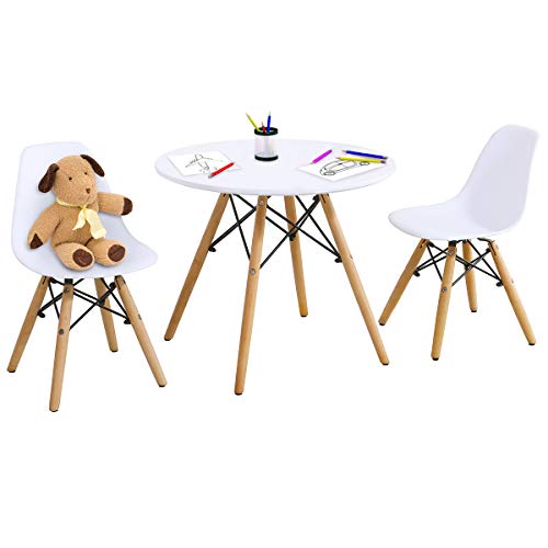 GLACER Kids Table and Chair Set, 3 Pieces Kiddie-Sized Furniture Table Set for Toddler Children, Mid-Century Modern Dining Table and Chair Set, White
