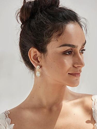 SWEETV Cubic Zirconia Teardrop Bridal Earrings, Rhinestone Dangle Earrings for Wedding Prom Anniversary2