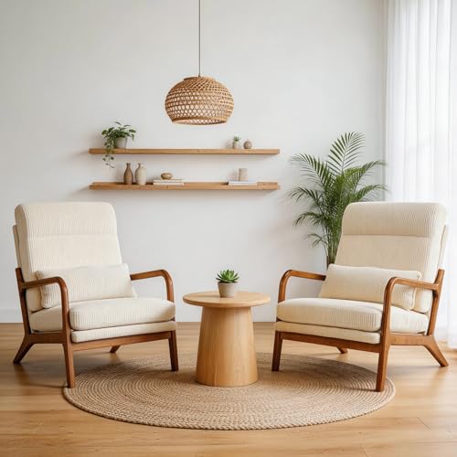 Image of Karl home Accent Chair Set of 2, Mid-Century Armchair Reading Lounge(Beige)