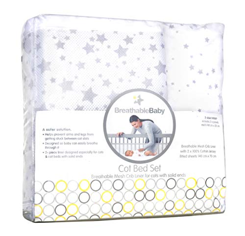 BreathableBaby Crib Bedding Set, Twinkle Grey, 147 cm (Pack of 2)