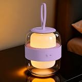 LROLTEF Lámpara de Mesita Recargable 2000mAh 3000K 4000K 6500K Con Asa Portátil Luz Regulable Nocturna Lámpara de Mesa Cabecera con Puerto USB para Dormitorio Salón Estudio Luz Ambiental Morado