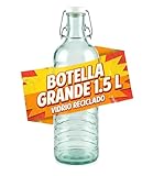 Viste-lo Botella Cristal Vidrio Reciclado Con Tapón Hermético Amarre Metálico Ecológica Resistente Para Agua Zumo Bebidas Frías Uso Diario Lavavajillas Oficina Hogar Cocina Exterior (Rallada 1.5 L)