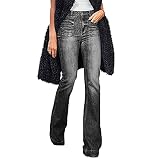 Jean à Bas Cloche pour Femme Jean Skinny Stretch en détresse Sexy avec Poche Pantalon en Denim Souple à la Coupe ajustée (Le Noir,S)
