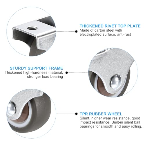 PATIKIL 2" Rigid Fixed Caster Wheels, 4 Pack Silent Plate Casters with M4 Screws Total Load Capacity 132 Lbs for Furniture Workbench Cart Trolley One Direction Rolling, Brown