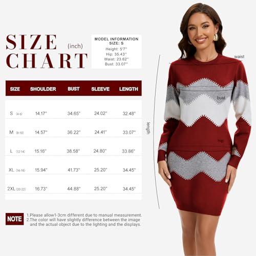Image of PEHMEA Women's Striped Mini Bodycon Sweater Dress Long Sleeve Knitted Slim Fit Pullover Dresses(Red-M)