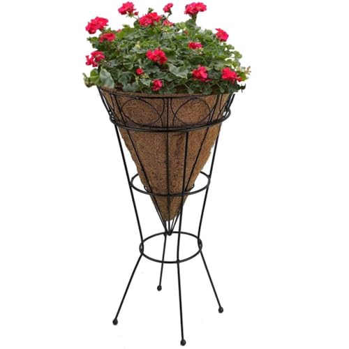 Cone Shaped Jardiniere Planter Coco Liner Raised Metal Frame Freestanding Natural Coconut Planter Outdoor Plant Stand Garden Décor Basket Decoration for Flowers Plants Floral Displays