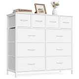 SONGMICS Commode avec 10 Tiroirs, Meuble de Rangement, Cadre en Acier, Tiroirs en Tissu, 9...