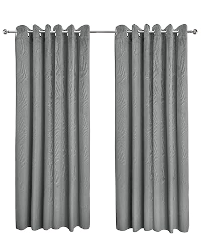 Emma Barclay Midnight - Embossed Velvet Woven Thermal Blackout Eyelet Curtains (Silver, Width 66 x Drop 72" (168 x 183cm))