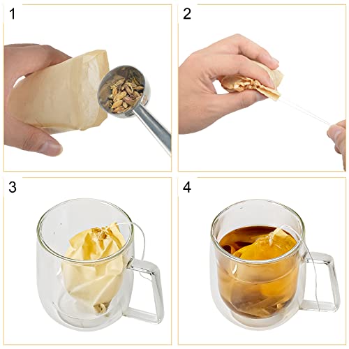 Numola Unbleached Tea Filter Bags For Loose Leaf Tea, Biodegradable And Compostable Tea Bags Empty, Wood Pulp Filter Paper Organic Tea Infuser Bag Disposable Drawstring 100 Pcs (3.2'' X 4.2'') #TOP4