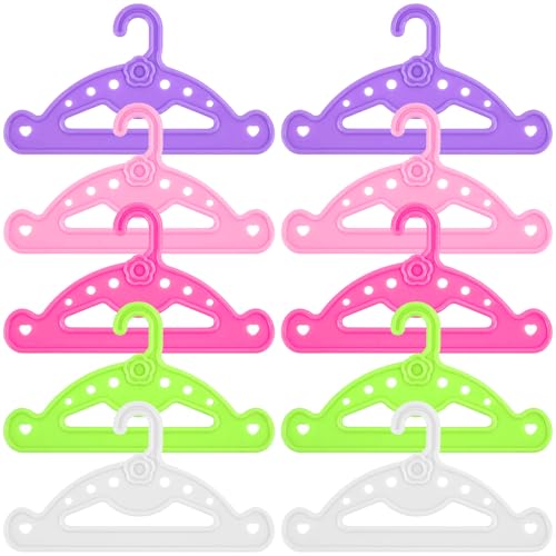 JAXICREY 10 Stück Puppenkleiderbügel Bügel Puppe 12.5cm Mini Kleiderbügel Puppen Puppenbügel Bunten Kleine Kleiderbügel für Puppenschrank Puppenkleiderschrank Kleiderstange Kleiderschrank