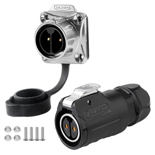 Image of CNLINKO LP20 Reverse Mount 2-Pin Waterproof Circular Electrical Connector, IP68 Female Plug Male Socket for Automotive Machinery Applications Quick Connect Aviation Connector (Plastic Plug)