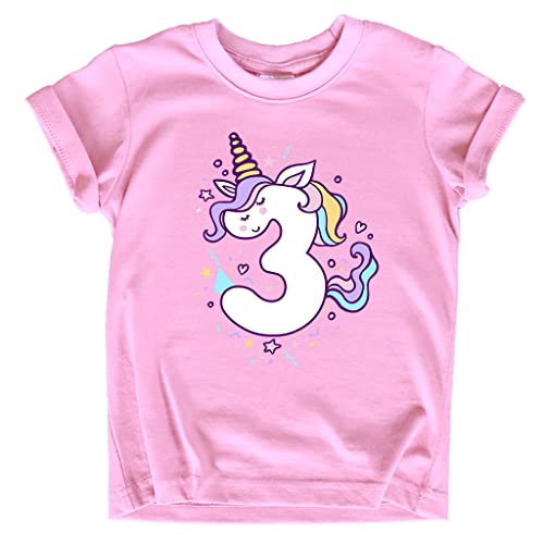 Ropa, Softlines Private Label Camisas de 3er cumpleaños de unicornio para niñas pequeñas, traje de 3 años de edad, tercera y tres camisa, Rosa-Tres, 4 Años