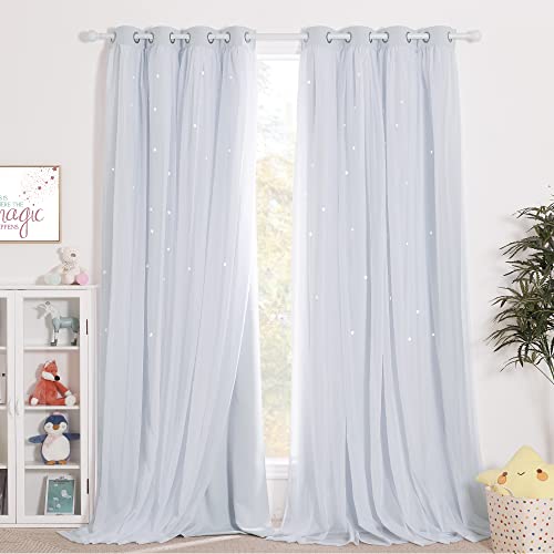 NICETOWN Bedroom Layered Room Darkening Curtains, Starry Cut Curtain with