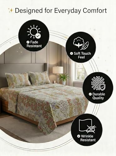Image of Mafatlal 125 GSM Merino Double Bedsheet with Pillow Covers |90 x 100 Inches | Soft, Breathable & Lightweight | Multicolor