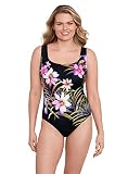 Longitude Women's Swimwear Beach Corsage Panel Scoopneck Tank Soft Cup One Piece Swimsuit, Pink/Mult