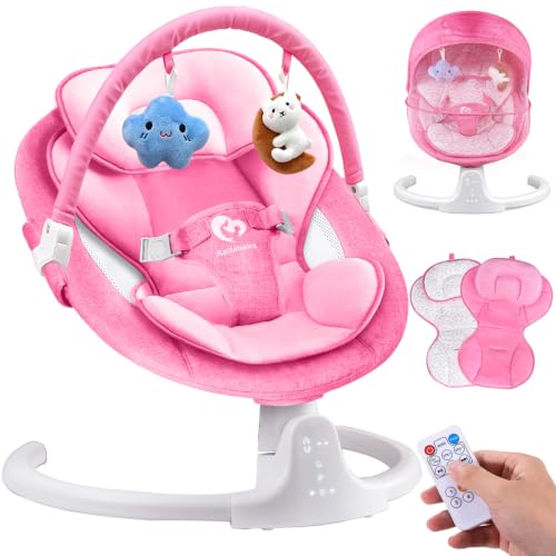 Image of Bluetooth Baby Swing for Infants Indoor & Outdoor Portable, 3 Seat Positions, 5 Speeds, with Music Speaker, Remote Control, USB Power, Season Cushion