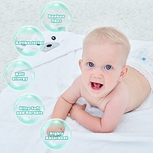 Touchat Bamboo Hooded Baby Towels, Ultra Soft And Hypoallergenic Baby Bath Towels With Hood For Toddler Infant Newborn, Large And Absorbent Toddler Towels For Baby Boy Girl (Bear, 35.1''X35.1'') #TOP4