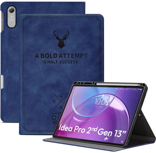 Image of Robustrion Case for Lenovo Idea Tab Pro 2nd Gen 13 inch Cover Case with [Pencil Holder], Deer Pattern Flip Cover for Lenovo Idea Tab Pro Gen 2 Cover Case 13 inch [Auto Sleep Wake Support] - Blue