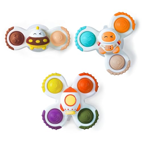 Image of LiKee Strong Suction Cup Fidget Rotating Sensory Bath Toys for Baby Christmas Stocking Stuffers, Airplane Car Travel Table & Window Toys for Toddler Boys and Girls, 10+ Months