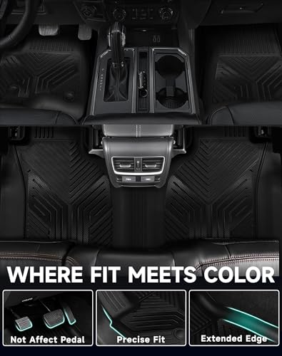 Image of Color TPE Floor Mats 2019-2026 for Chevrolet Silverado /GMC Sierra 1500 & 2500HD /3500HD 2020-2026 | Crew Cab | Without Rear Underseat Storage | All-Weather Floor Liners Full Set, Carbon Fiber