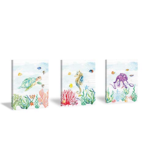 CHDITB Conjunto de arte de arte de selva emoldurada para aquarela cavalo marinho polvo peixe conjunt