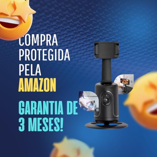 Suporte Telefone com Rastreamento Automático Rosto, Sem Necessidade Aplicativo, Rotação de 360°, Tri