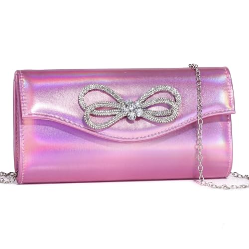 Image of Gurina Evening Clutch Purses for Women Formal Party Clutch Bags Cocktail Prom Shoulder Handbags Shiny Crystal Bow Flap Purses
