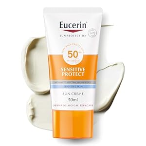 Eucerin Sun Sensitive Protect Facial Sunscreen, High UVA/UVB Protection, SPF 50+, Water-Resistant, Fragrance-Free, Sun Protection For Sensitive and Dry Skin, Suitable for Atopic Skin, 50ml