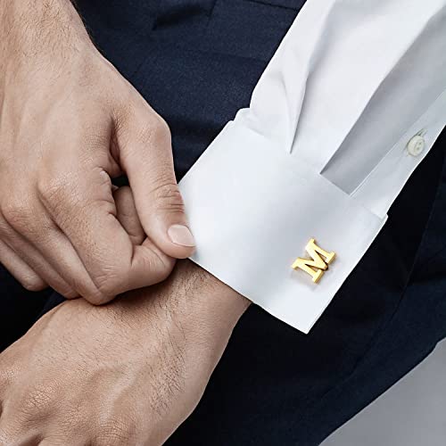 A-Z Initial Cufflink for Men, Classic 18k Gold Silver Black Letter Alphabet Monogram Cuff Links for Wedding Business Party Party2