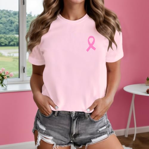 Breast Cancer Shirts for Women Cancer Awareness Shirt Pink Ribbons Tee Tops - image 2